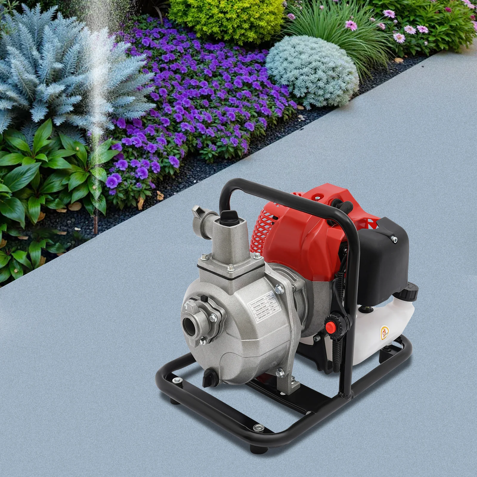 BYMAOCAR 2-stroke Gas Gasoline Water Pump, 43cc 1.7HP Gas Motor Pump 1.2KW Portable Water Pump Water Transfer High Pressure Pump
