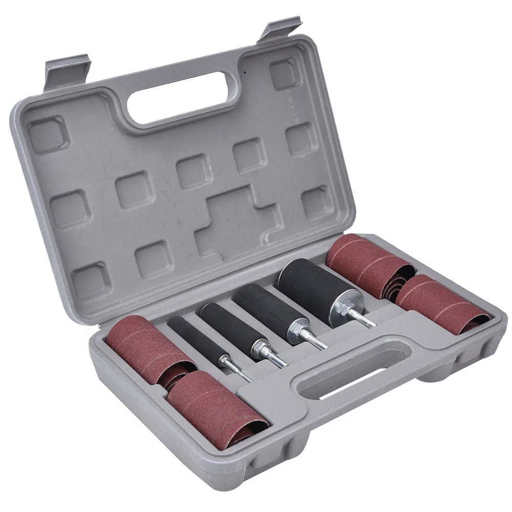 Spindle Sander Drum Kit Sanding Belt Rubber Mandrels Spindle +Sanding Sleeves with Case, for Woodworking Drill Rotary Tool