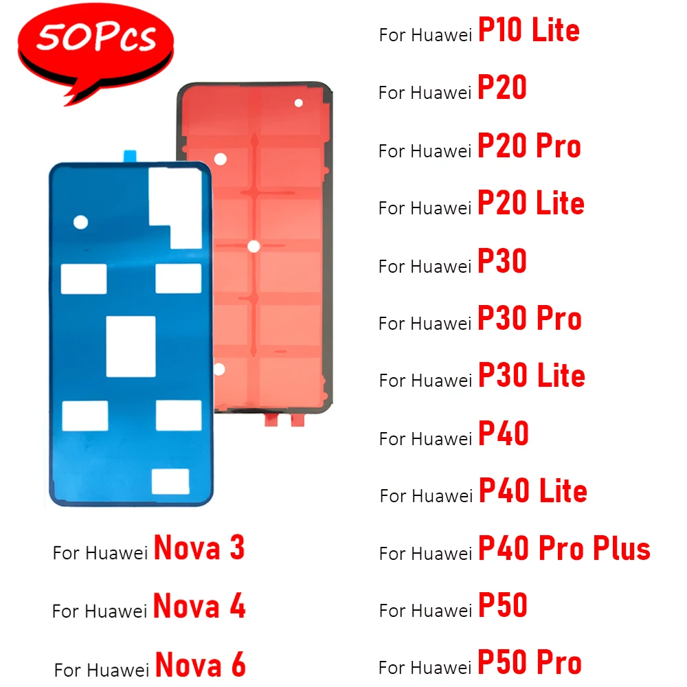 

50 шт., новая задняя крышка батарейного отсека, наклейка на дверь, клейкая клейкая лента для Huawei P10 P20 P30 P40 Lite P50 P40 Pro Plus Nova 6 3 4