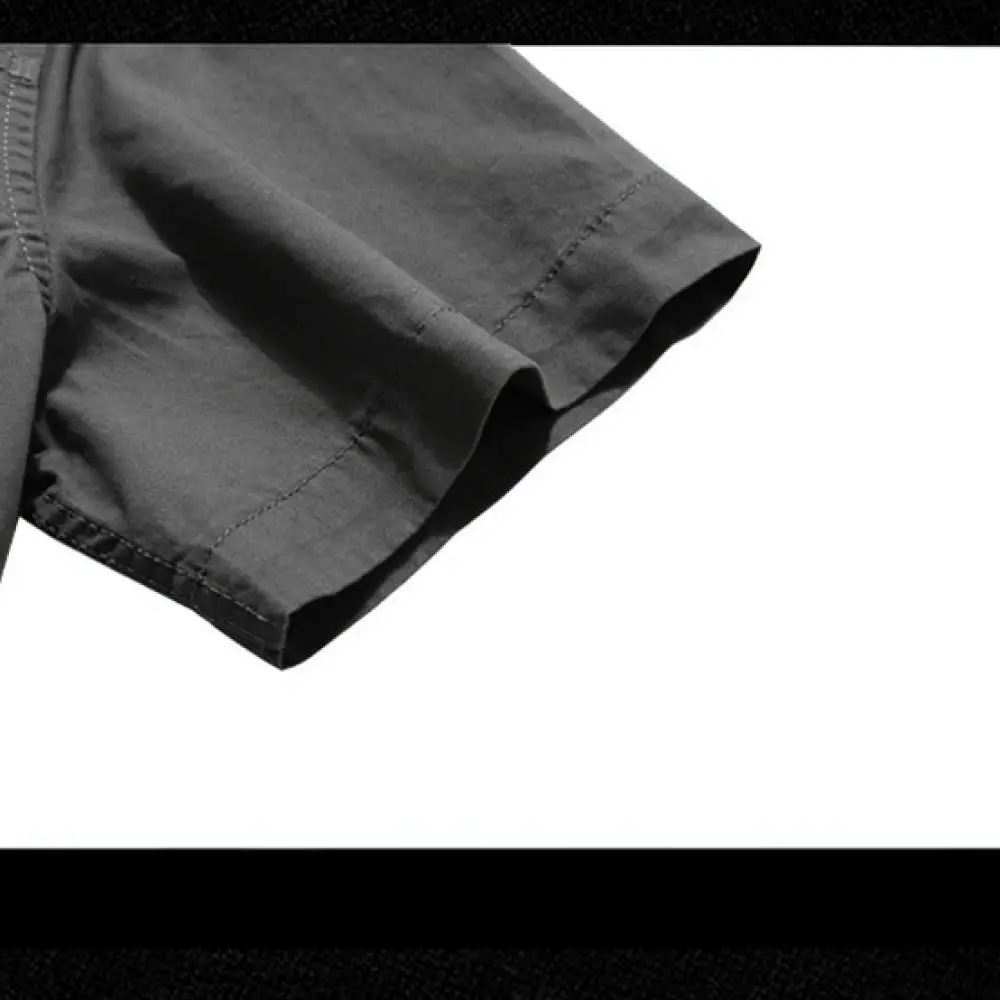 Mens Summer Casual Shirt Short Sleeve Cotton Tops Loose Fit Breathable Quick Dry Outdoor Multi Pocket Cargo Workwear