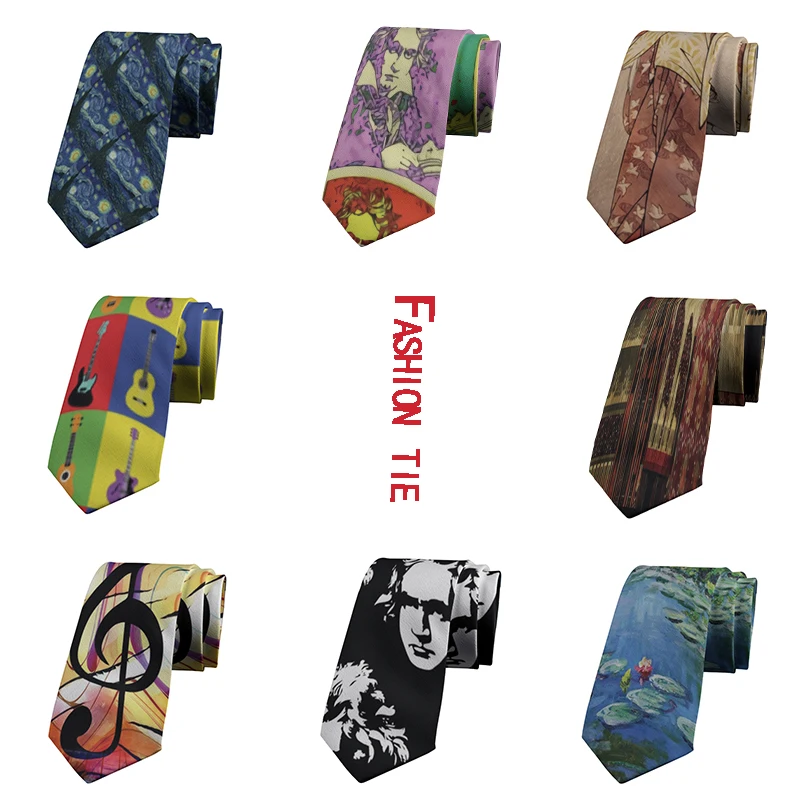 Art nouveau portrait tie classical oil painting casual slim tie 8cm men's fashion business tie party wedding accessories