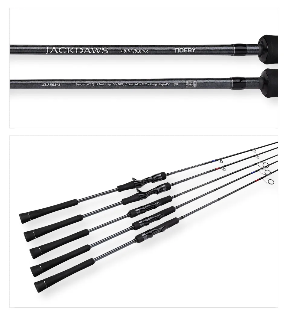 Noeby 1,91 m Jackdaws Leichte Jigging-Angelrute Max. Zugkraft 9 kg Fuji-Ringe Köder 30-180 g Ruten für kleine Jigs Amberjack-Angelrute – Detail 15