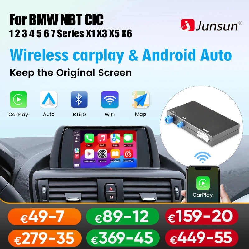 Junsun-مشغل سيارة أندرويد لاسلكي لبي إم دبليو ، نظام NBT CIC ، سلسلة 1 2 3 4 5 ، X1 X3 X4 X5 F20 F21 F30 F31 F34 F10 F48 F25 F26 F10 E84