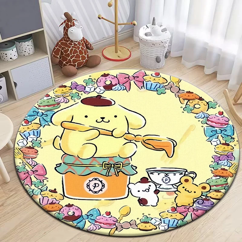 Pom Pom Purin Cartoon HD Printed Round Carpet for Living Room Rugs Camping Picnic Mats Flannel Anti-Slip Rug Yoga Mat Gifts