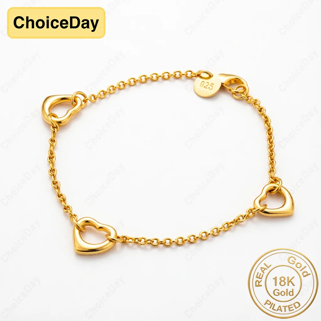 18K Gold Plated Exquisite Openwork Heart-Shaped Bracelet for Women, Fashionable Gift, Party Jewelry Accessories