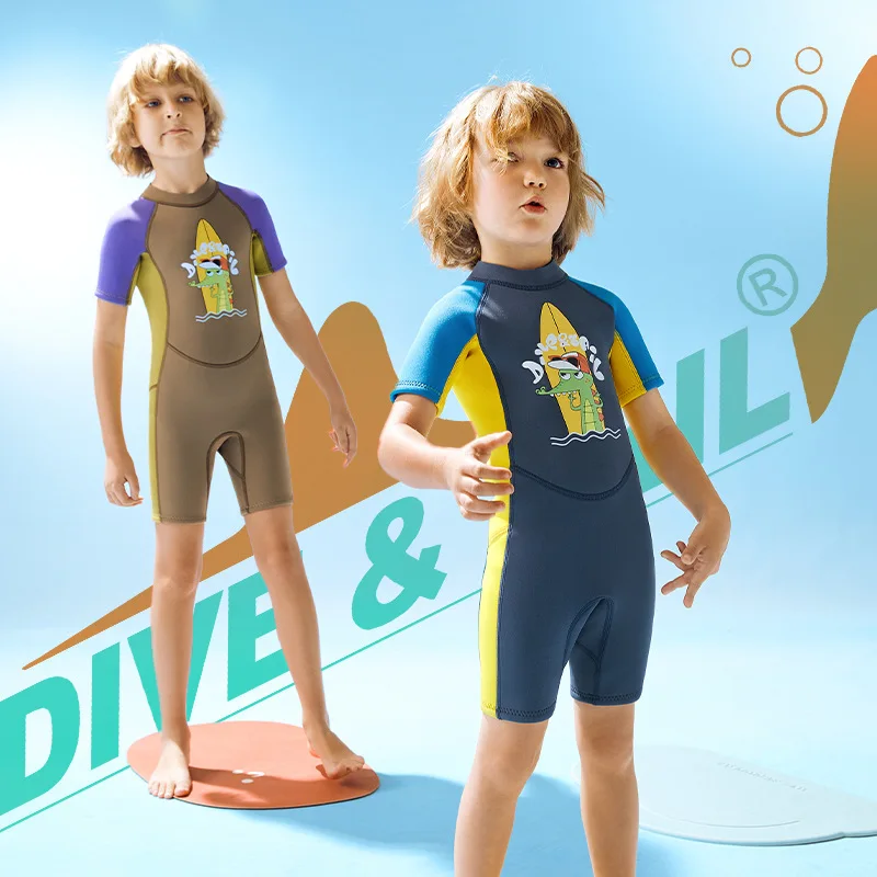 

New2.5MMChildren's Diving Suit Warm One-Pieces Short Sleeve Diving Wet Clothes for Medium and Large Children Cold-Proof Snorkeli