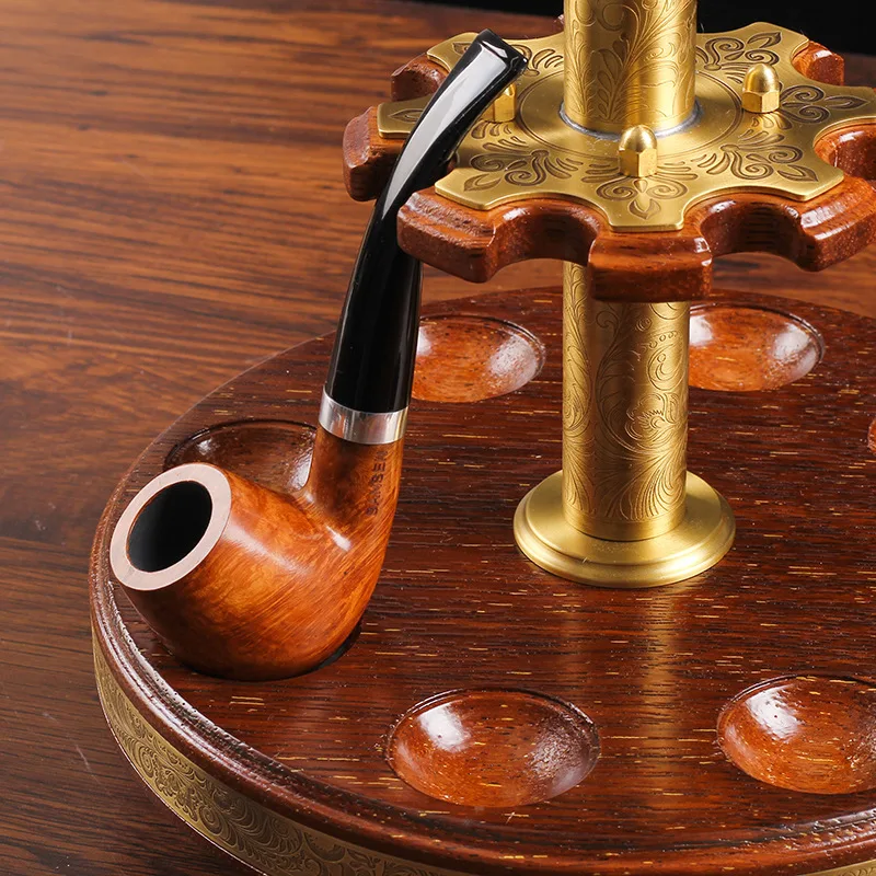 360 ° rotating pipe holder 8-position bucket holder slot Solid wood pipe holder Cigar, ashtray