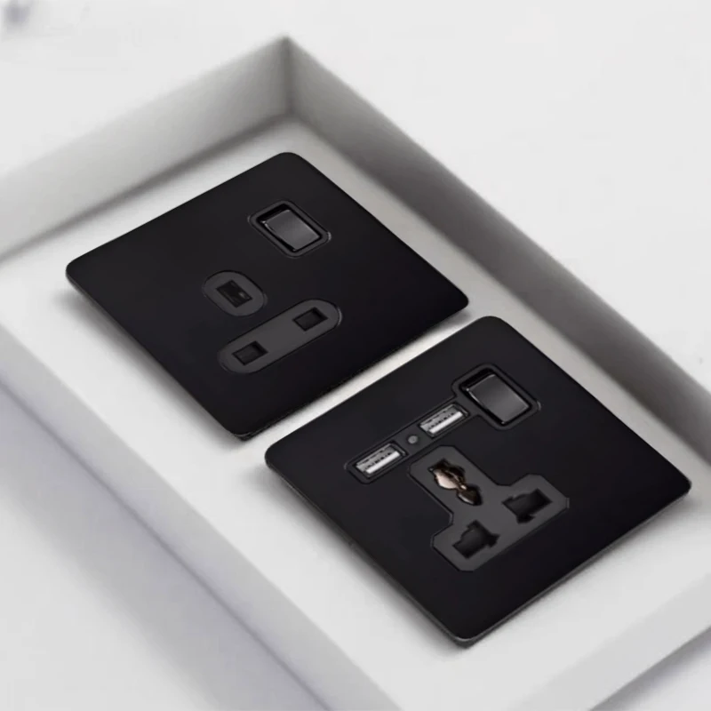 Black Toggle Electric Wall Light Control Channel Switch with TYPEC Power Socket USB Charging 220V1/2/3/4gang1/2way