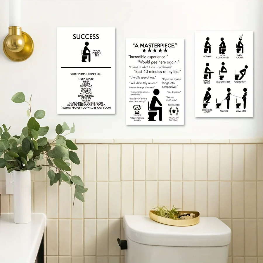 3pcs Funny Sarcastic Metal Bathroom Signs - Vintage Humorous Wall Art with Witty Phrases, Toilet Door Decor Suitable for, Office