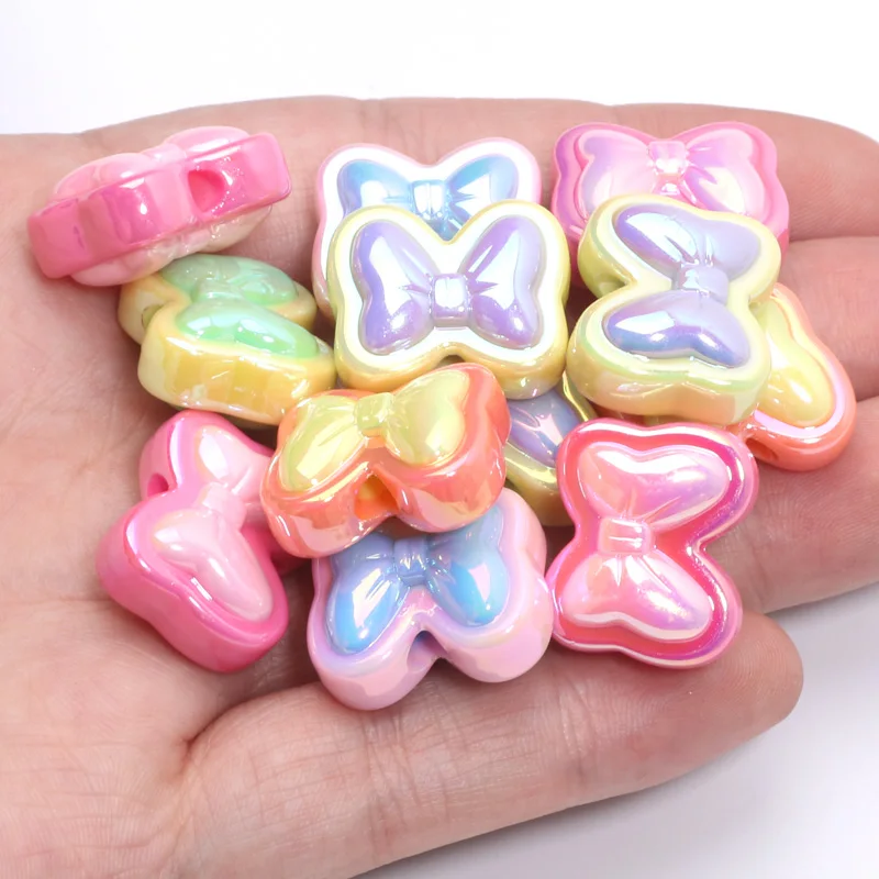 10pcs 17x21mm AB Colors Bowknot Beads Cute Acrylic Loose Spacer Beads For Jewelry Making Diy Bracelet Necklace Hairpins Craft