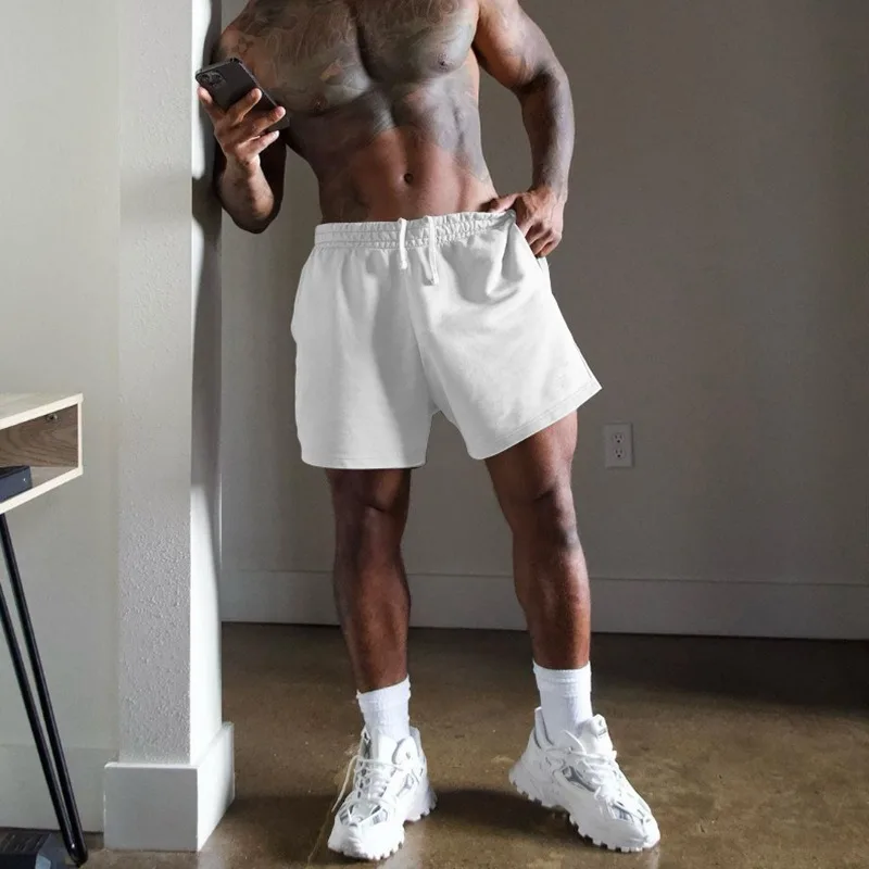 American sports fitness shorts men's summer solid color breathable quarter pants trendy running basketball pants DK27