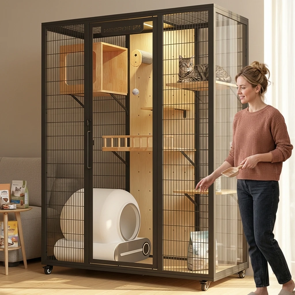 Modern Living Cat Villa Luxury Multi Level Large Space Tempered Glass Premium Pet Furniture For Modern Elegant Home