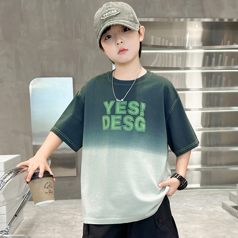 

Kids Child y2k Tops Street Graphic Tees New Summer Boys Fashion Short Sleeve Cotton Gradient Colour T-shirts with Letter Tshirt