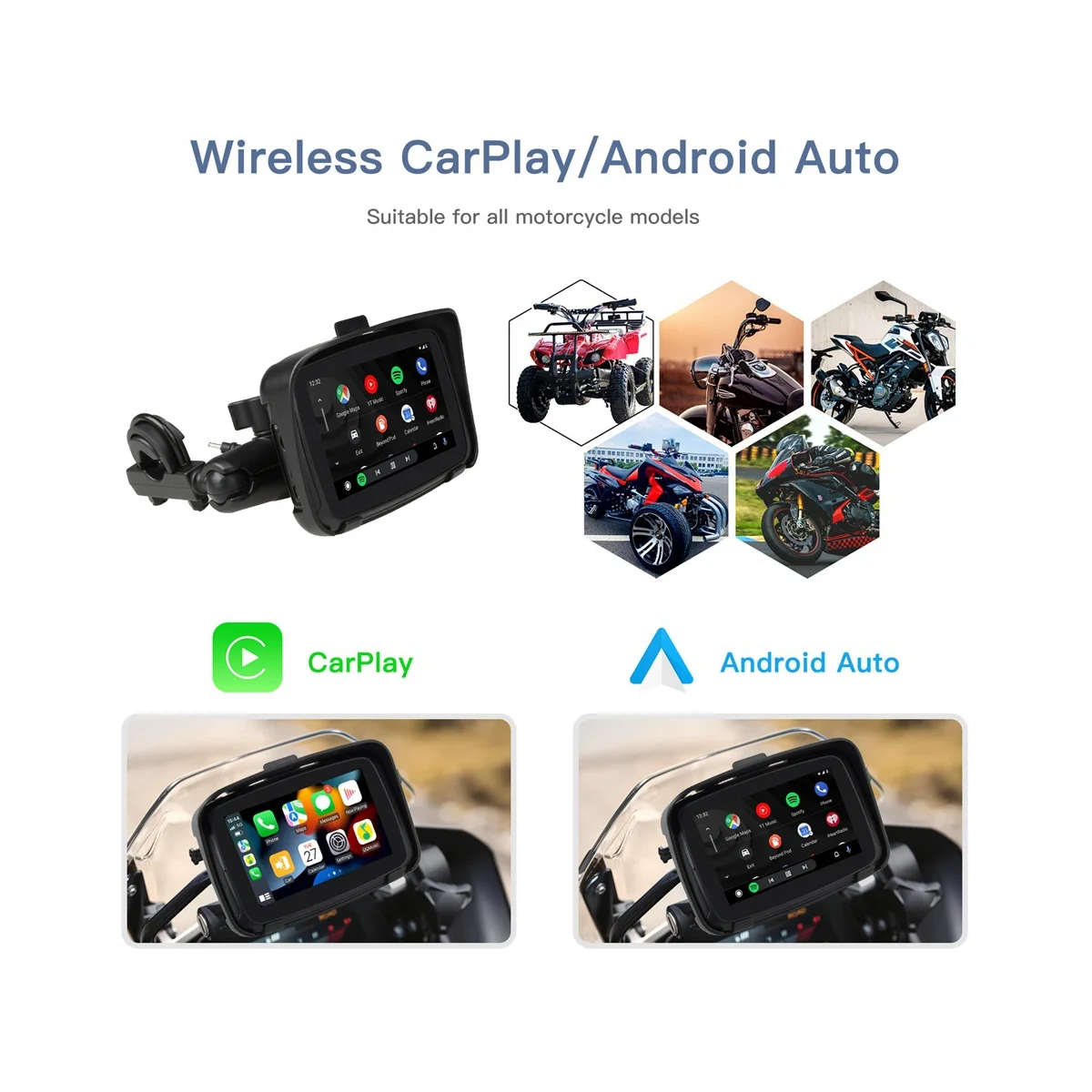 

IPX7 Motorcycle Waterproof Displa 5 Inch Motorcycle Wireless Apple Carplay Android Auto Portable Navigation Screen