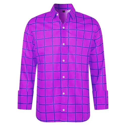Imagen 2 del producto Camisa de manga larga a la moda para hombre, informal, Color a cuadros, novedad de verano, camisa con solapa estampada en 3D, ropa Unisex para hombre y mujer, Tops