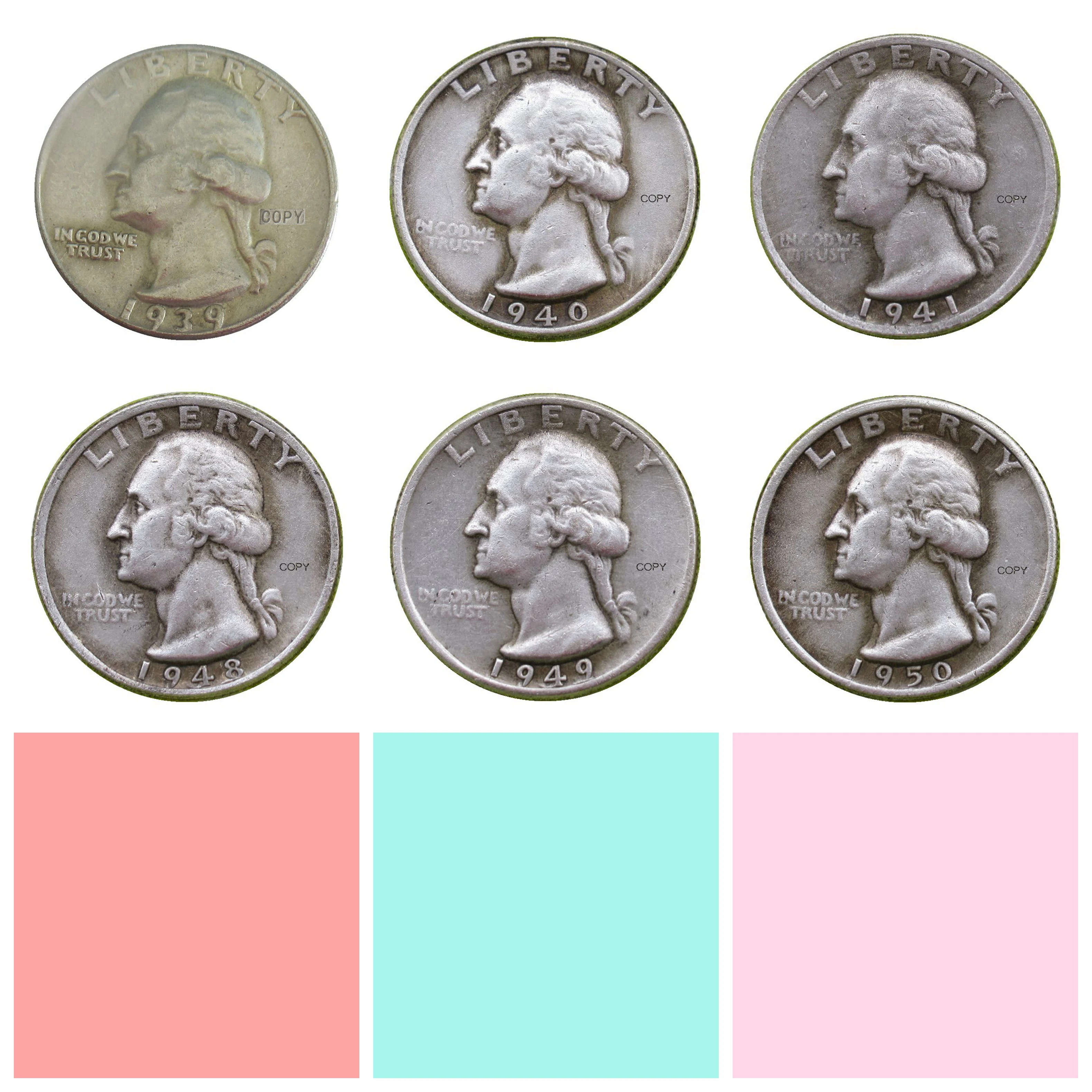 الولايات المتحدة 1932-1964 مزيج المساعد الشخصي الرقمي 63 قطعة عملة نسخة ربع واشنطن مطلية بالفضة #6