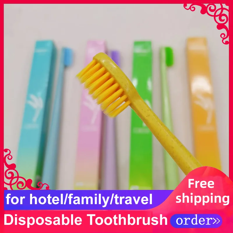 

Free Shipping High Good Quality 5pieces/Lot Mixed Color Wheat Toothbrush for Hotel Supplies Travel