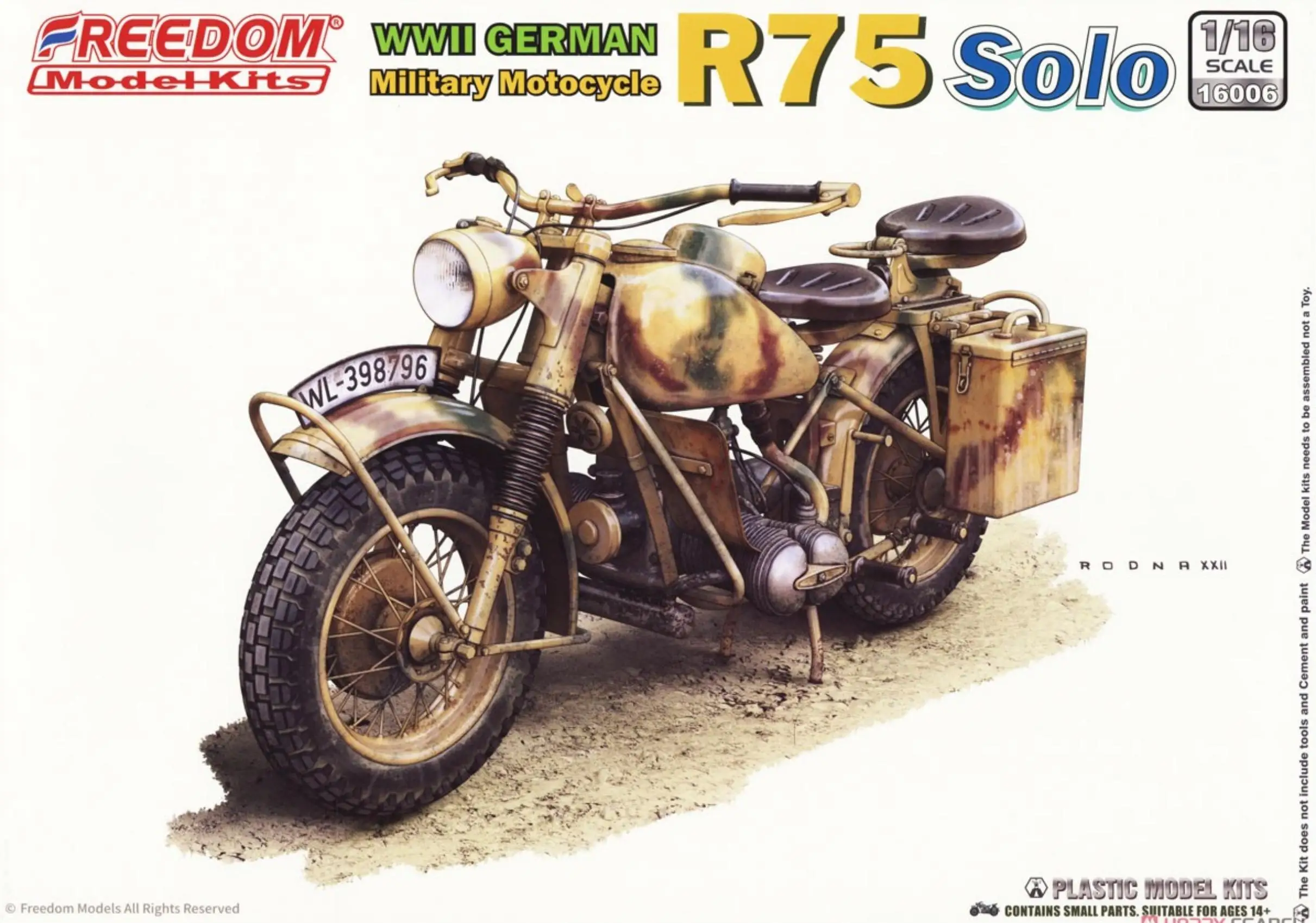 FREEDOM 16006 1:16 Military Motocycle R75 Solo Model Kit