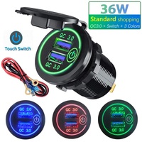 36W Quick Charge 3.0 Dual USB Car Charger Socket Waterproof 12V/24V QC3.0 USB ABS Fast Charger Socket Power Outlet Touch Switch
