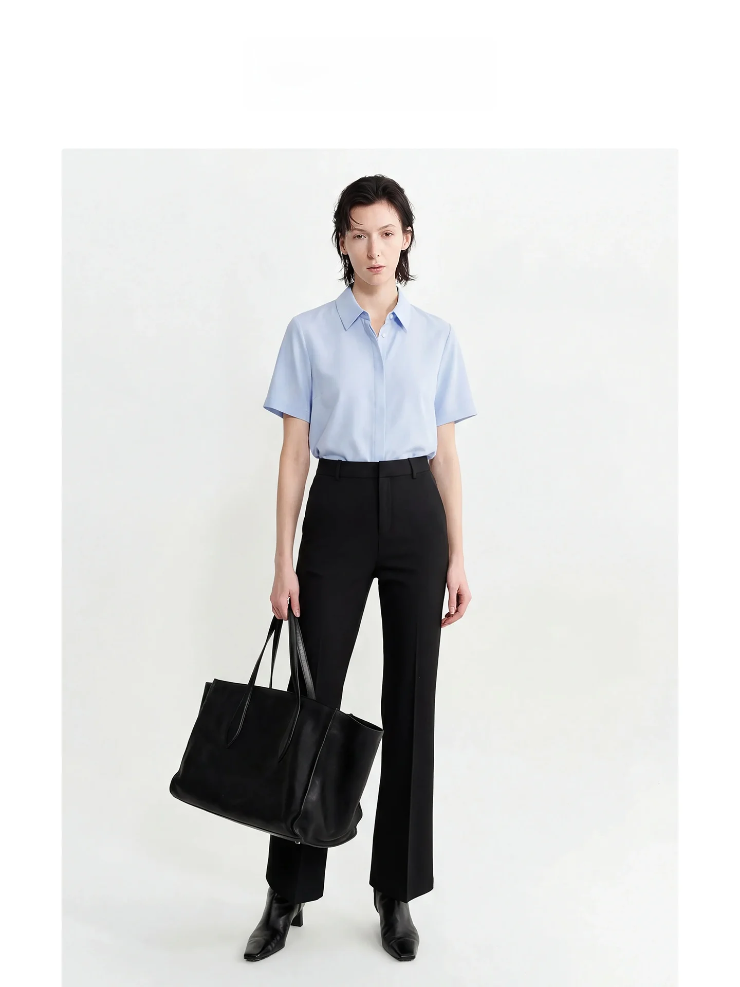 Cloud Sensation Modal Short Sleeve Shirt Women's Interview Professional Suit Set Blue Dark Door Zipper LELENTH Brand