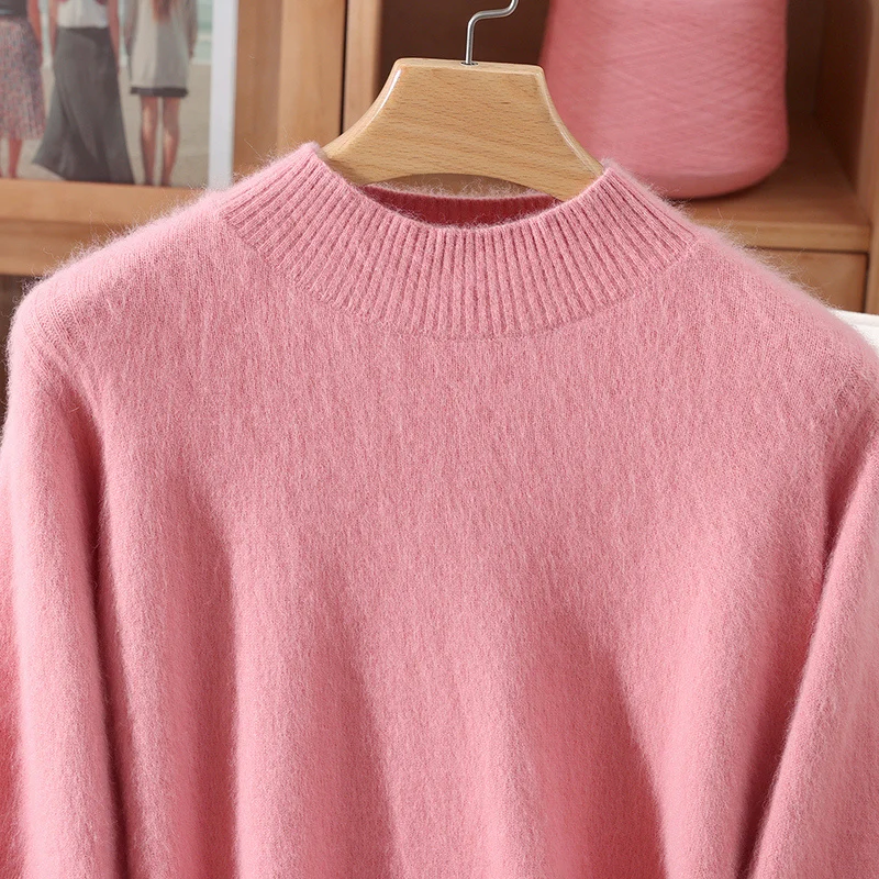 Autumn And Winter Half-High-Necked Female Mink Wool Pullover Long-Sleeved Knitted Padded Warm Bottoming Shirt