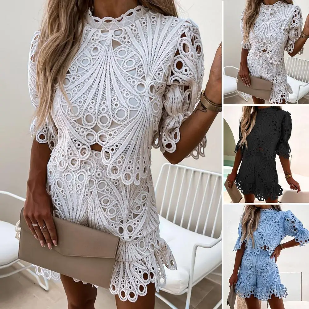 

Stylish Women Outfit Breathable Flare Sleeves Ladies Suit solid color Streetwear Top Shorts Outfits for Daily Wear