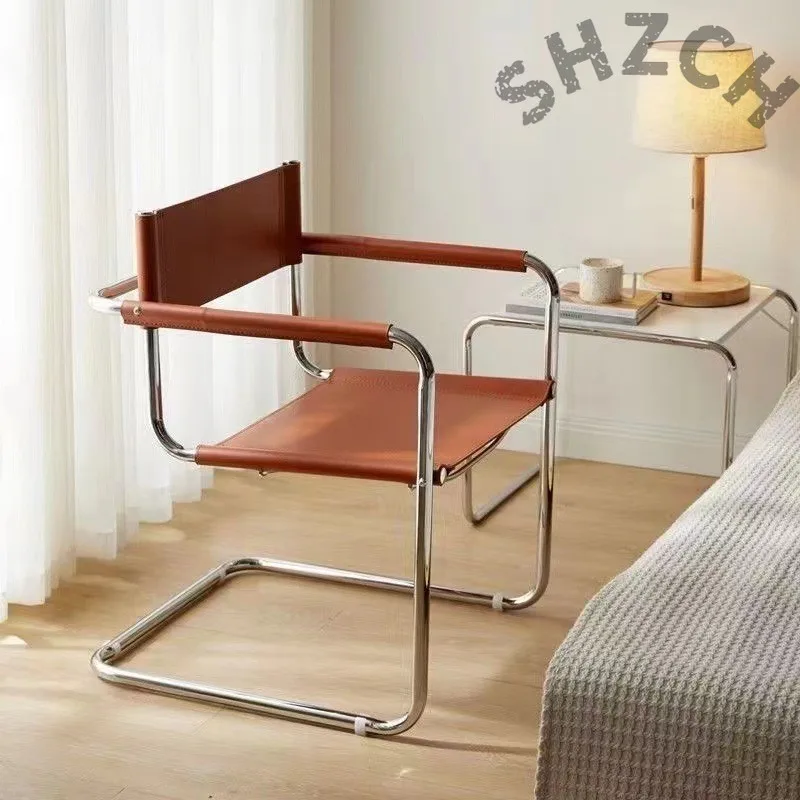 Vintage-Sessel für Herren, Esszimmerstuhl aus Edelstahl und Sattelleder, Bauhaus-Stuhl, Chaise Salle à Manger, Esszimmerstuhl, Neu
