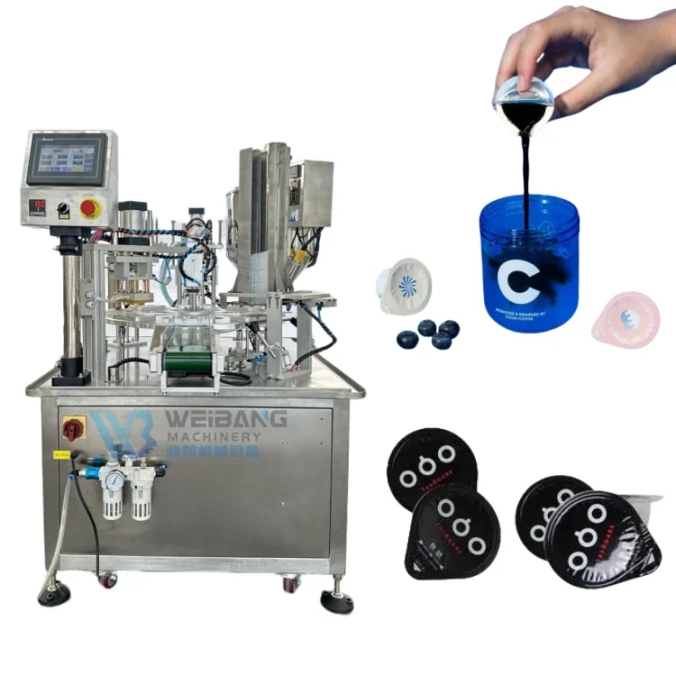 WB-FBJ Factory Price Automatic 2 Nozzles Filling Rotary Type Coffee Cold Brew Yogurt Cup Liquid Filling and Sealing Machine