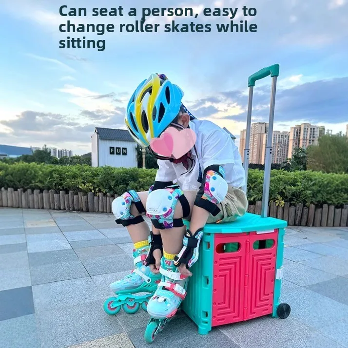 

Children's Roller Skates Storage Box Ice Skates Organizer Bag Pull Rod Inline Skates Chair Folding Portable Cart