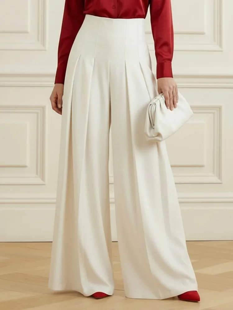 

Missuoo 2026 New Women's White Elegant Pants High Waist Wide Leg Pleated Full Length Trousers Stylish Workwear Pants Bottoms