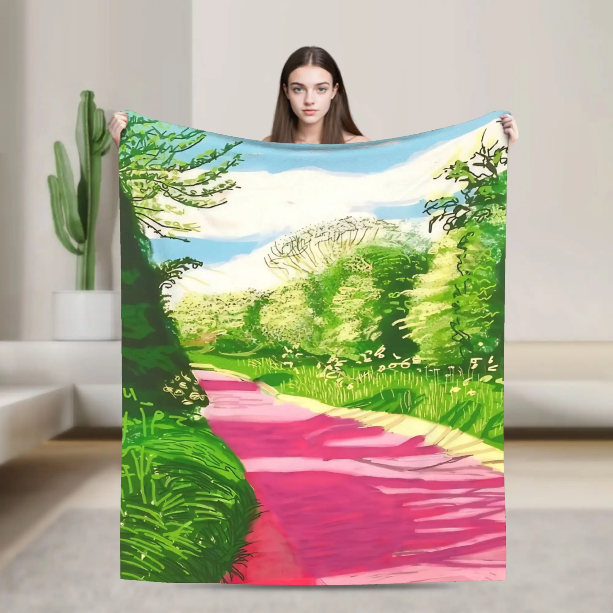 David Hockney Pink Country Trail Through Foliage Flannel Blanket Winter  Soft Throw Blanket for Kids Fluffy Bedspread Sofa Cover