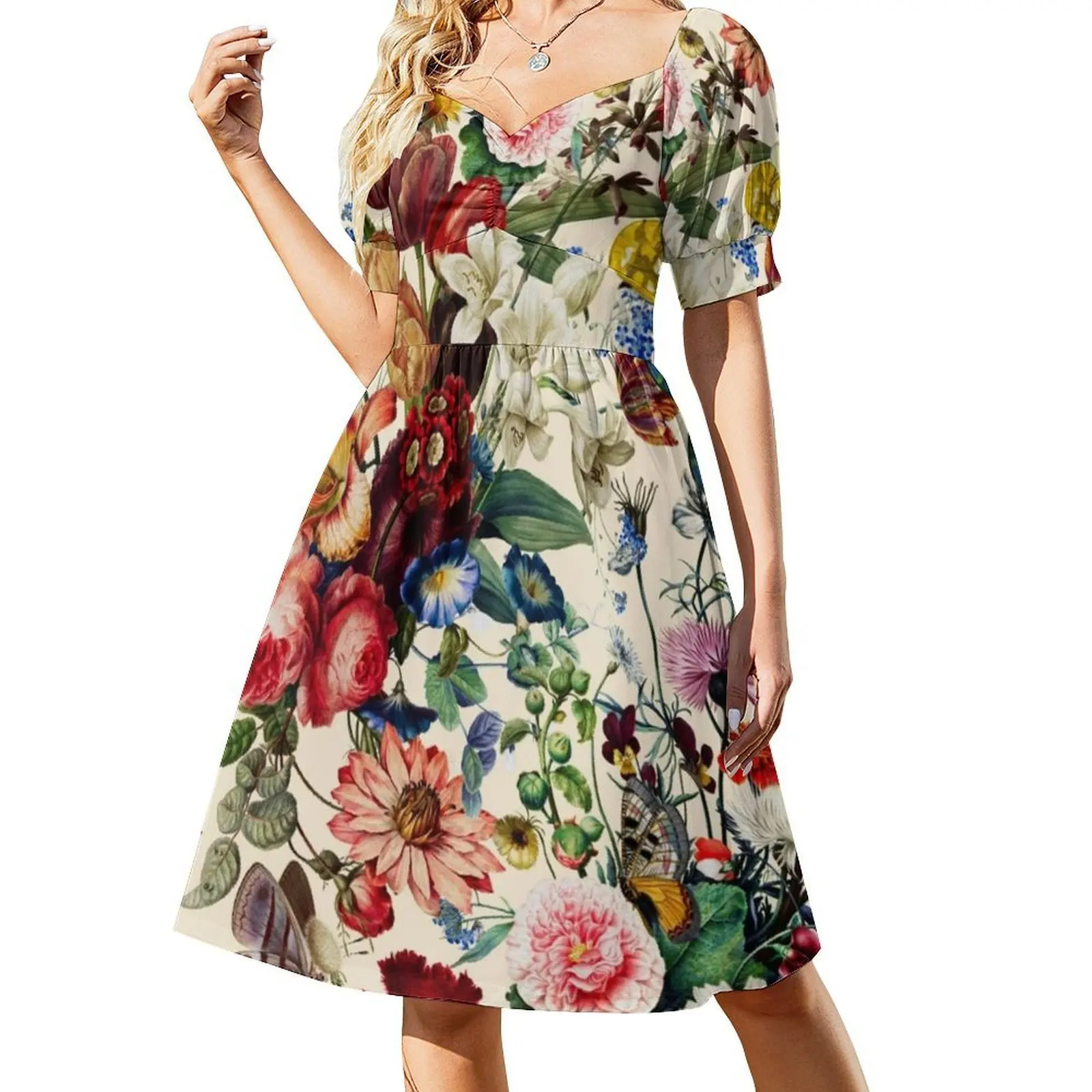 فستان قصير على طراز Flower Garden Serenade Preppy للنساء على شكل حرف a فضفاض مناسب فستان يوم غير رسمي لحديقة الزهور ملون #2