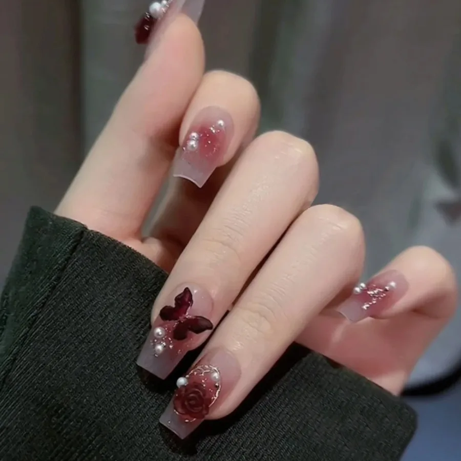 24pcs Luxe Fashion Press-On Nails Set - Long Square Glossy Finish with Leopard Print French Design - Perfect for Women and Girl