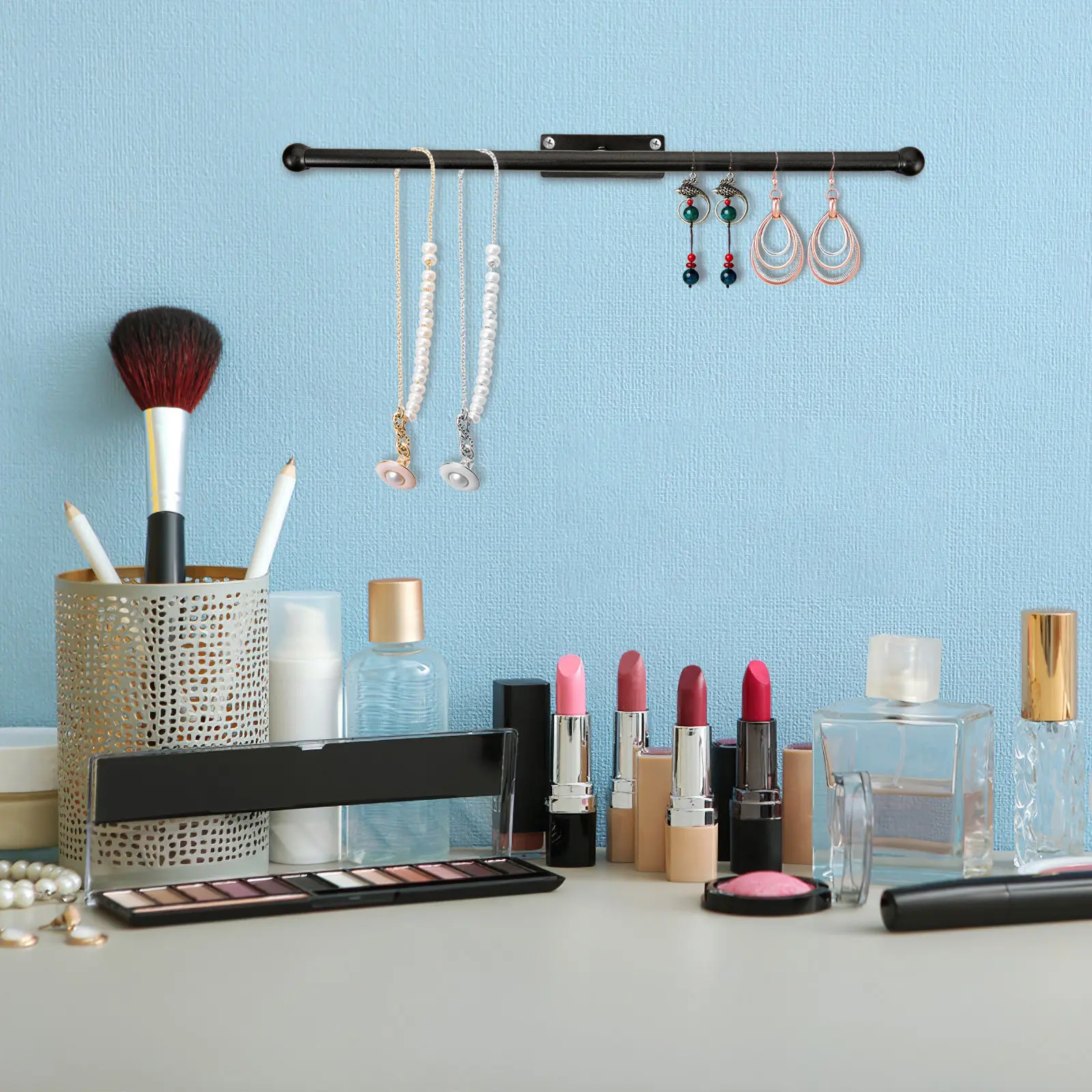 

Multi Functional Jewelry Rack Wall Mounted Necklace Organizer Ring Stand Glasses Holder Iron Jewelry Storage Display Stand