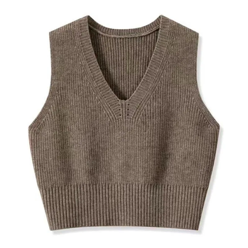 Vintage Sweaters Vest For Women 2026 Autumn New Loose Sleeveless Sweater Pullover Solid Basic All-match V-neck Knitted Vests