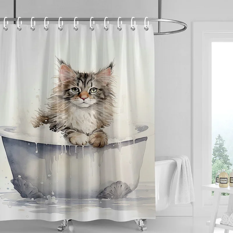 

Занавеска для душа «Кошачий лес» 70x72 дюйма, водонепроницаемая ткань, устойчивая к плесени занавеска для ванной комнаты INS Wind, милые занавески для ванной комнаты