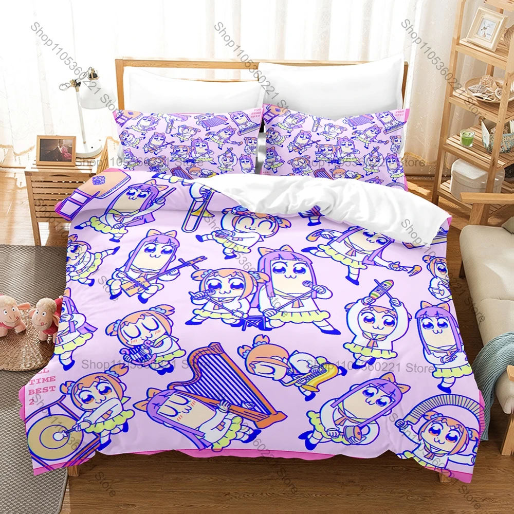 Pop Team Epic Duvet Cover + 2 Pillowcases, Funny Anime Print Bedding Set Soft Fabric for Fans Bedroom Decor & Gift