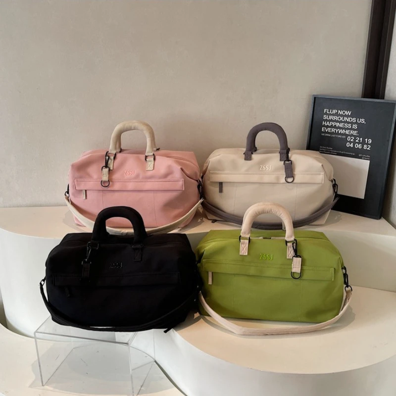2026-new-short-distance-travel-bag-fashion-high-quality-luggage-bag-solid-color-versatile-large-capacity-fitness-storage-bag