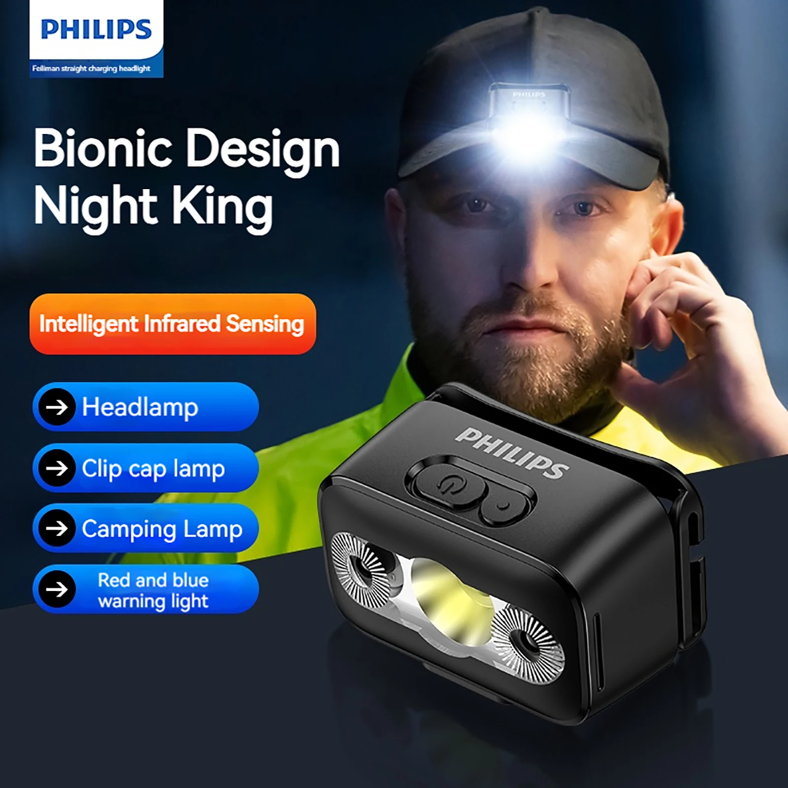 Philis Mini Head Flashlight Rechargeable Powerful Sensor Headlamp LED Head Light Camping Search Light for Camping Outdoor