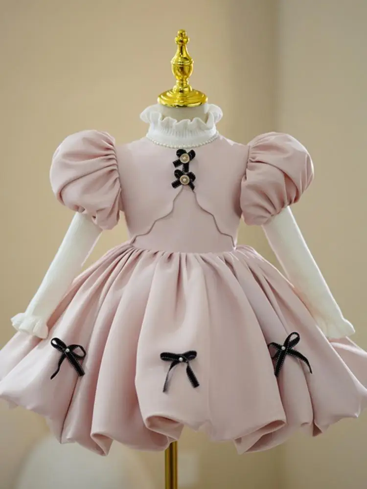 

Luxury Elegant Girl Dress for Kids Birthday Party Infant Flower Weddings Children Beading Bowknot Pink Ball Gowns 1-10Y New 2024