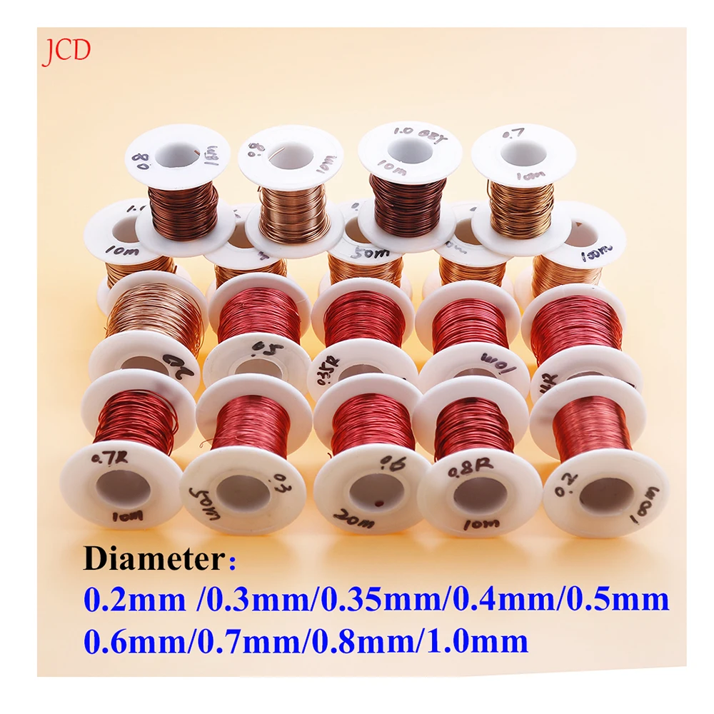 0,2 mm 0,3 mm 0,4 mm 0,5 mm 0,6 mm 0,7 mm 1,0 mm drut miedziany Drut magnetyczny Drut emaliowany miedziany Drut uzwojenia Cewka Drut miedziany Drut uzwojenia — zdjęcie 2