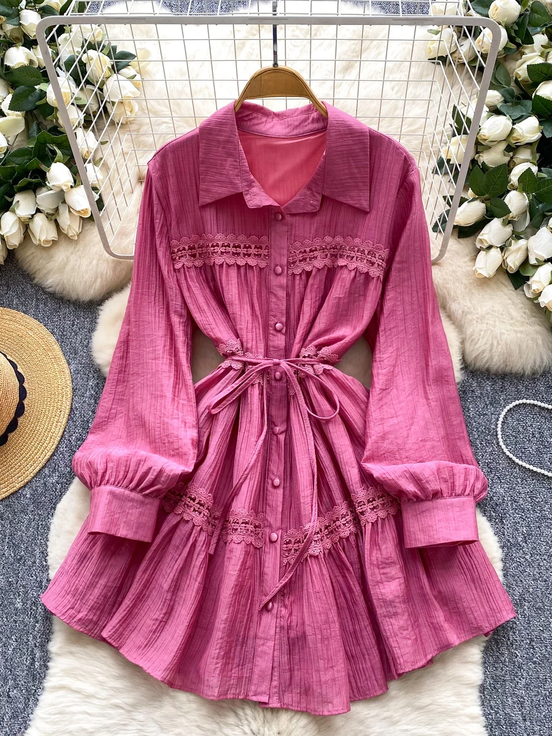 

Шикарная кружевная длинная юбка трапециевидной формы с поясом и поясом, женская юбка-трапеция с высокой талией, корейская летняя мода для поездок на работу