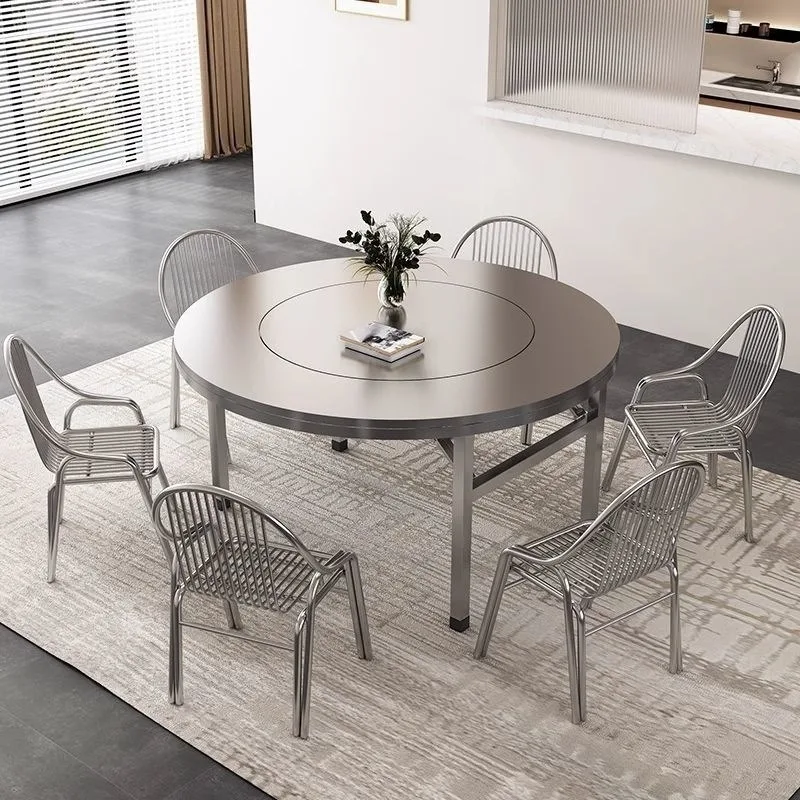 Stainless steel built-in turntable, folding table, large round table, household banquet, one-piece table