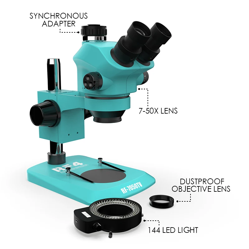 RF4 RF-7050TV 7-50X Continuous Zoom Trinocular Stereo Microscope For Computer Mobile Phone Motherboard Checking Repair Tool