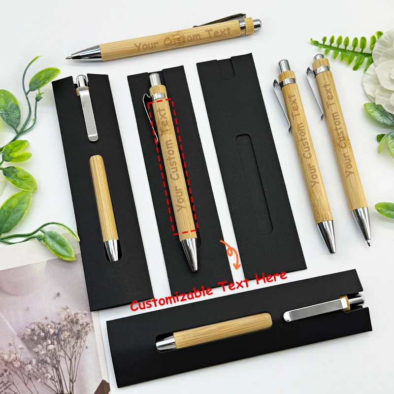 40/80 Sets personalisierte Kugelschreiber aus Bambus für Hochzeiten, Verlobungen, Partys, Firmengeschenke mit Geschenkbox – Detail 6