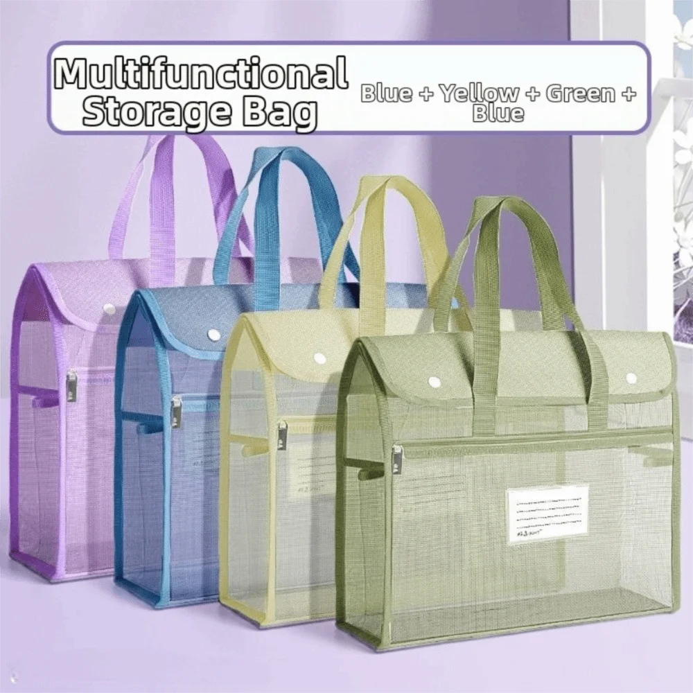 

A4 Multi-Functional Mesh Bag Large Capacity Transparent Test Paper Bag Snap Closure Shoulder Bag File Storage Bag Teenager