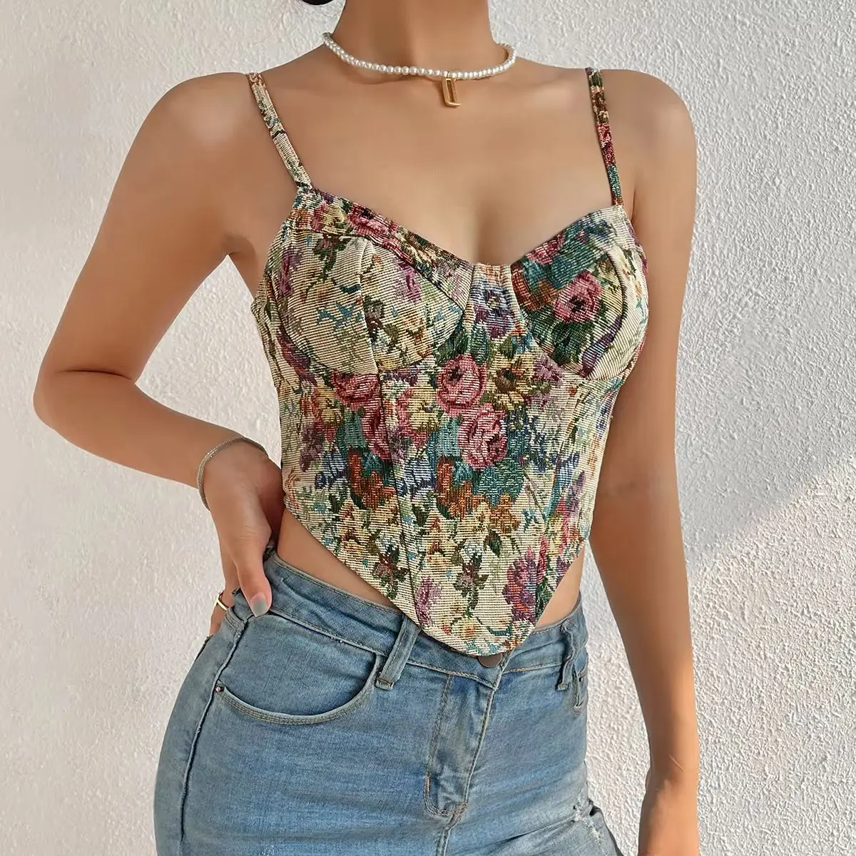 Womens French Sleeveless Tank Top Spaghetti Strap Corset Crop Tops Open Back Bustier Female Slim Backless Camisole Skinny Tunic