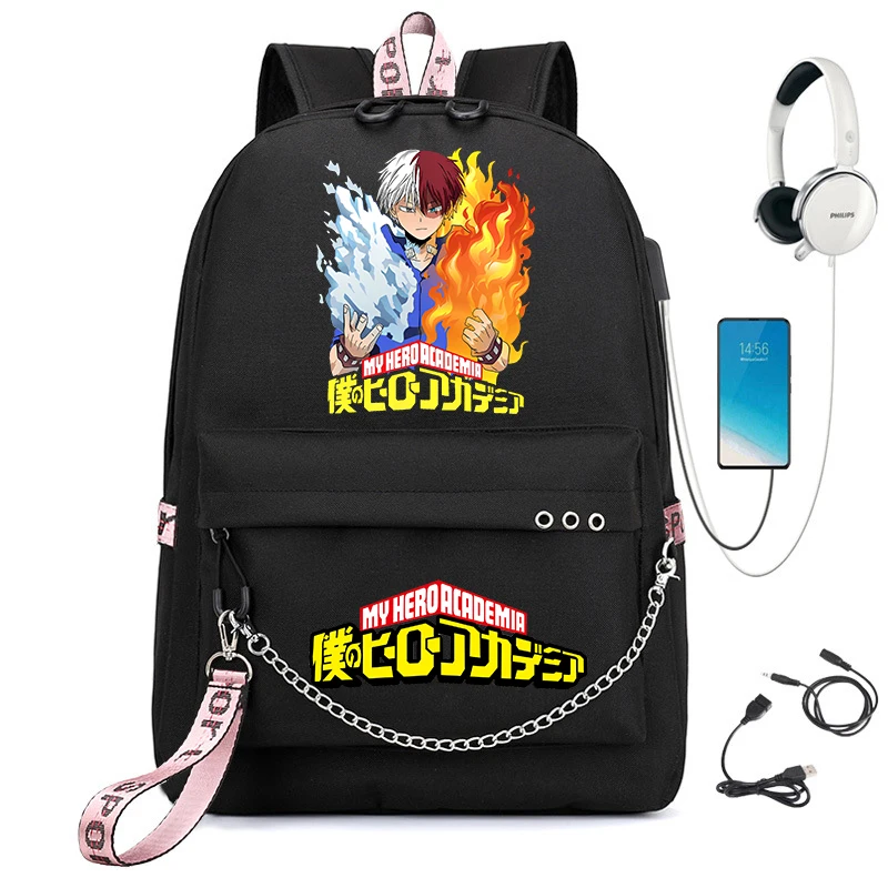 My Hero Academia cartoon backpack usb model youth student schoolbag outdoor travel bag kids school gift