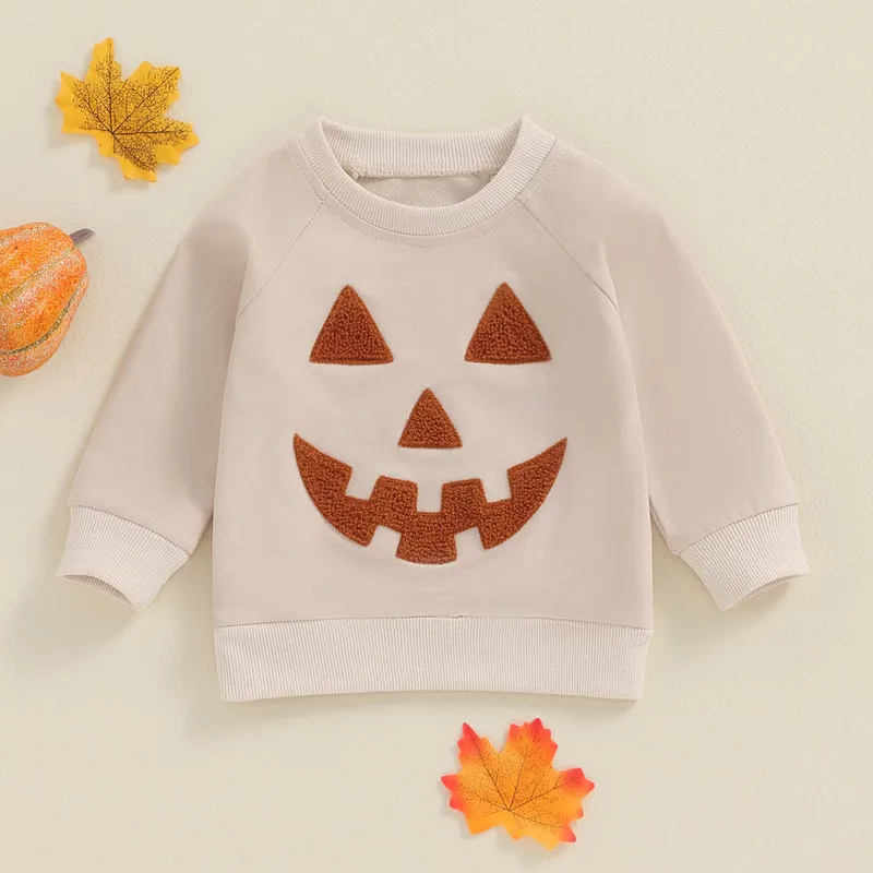 Kids Boys Girl Halloween Sweatshirt Pumpkin Embroidery Long Sleeve Pullovers Autumn Tops for Toddler Cute Fall Clothes