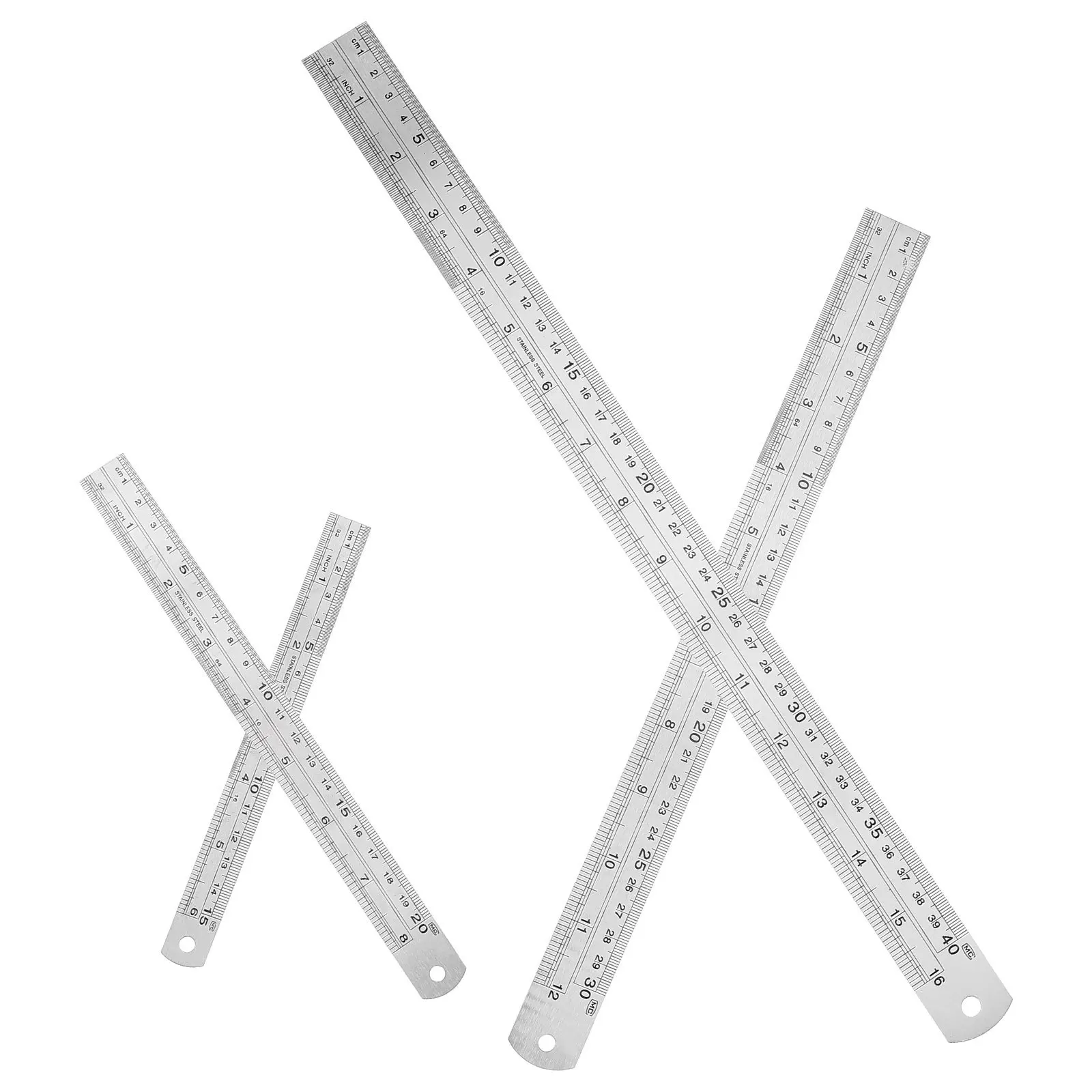 Juego de reglas de acero inoxidable, 4 Uds., 15/20/30/40Cm, borde recto de precisión de doble cara Imperial métrico grueso para ingeniería